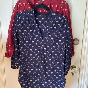 2 tunic length blouses with 3/4 sleeves
